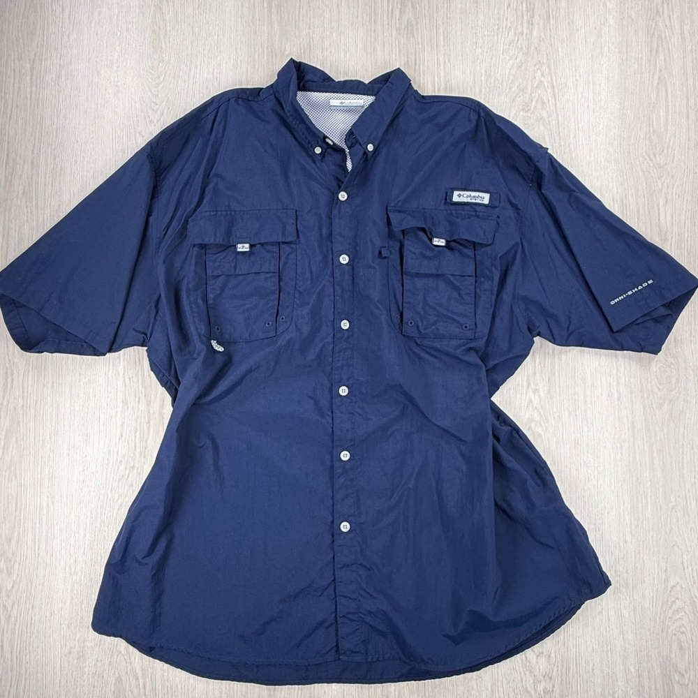 Columbia PFG Bahama II Fishing Shirt Mens 3XT Navy Blue Short Sleeve UPF 30 Sun